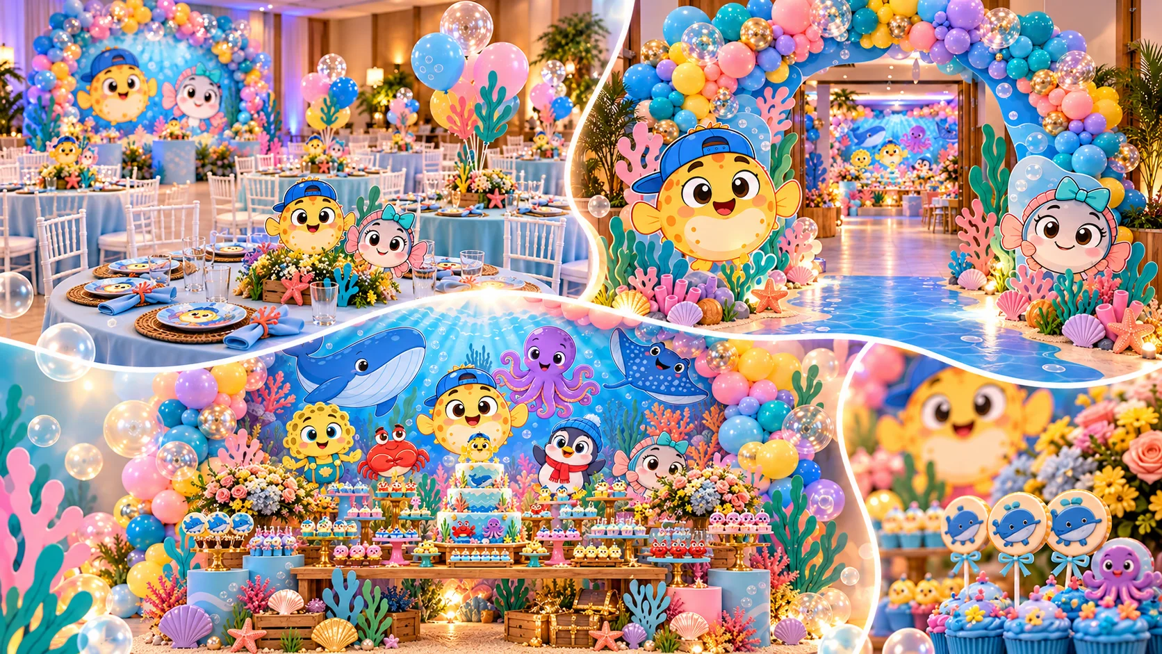 Festa com a decoração do fundo do mar e a turma do Zé